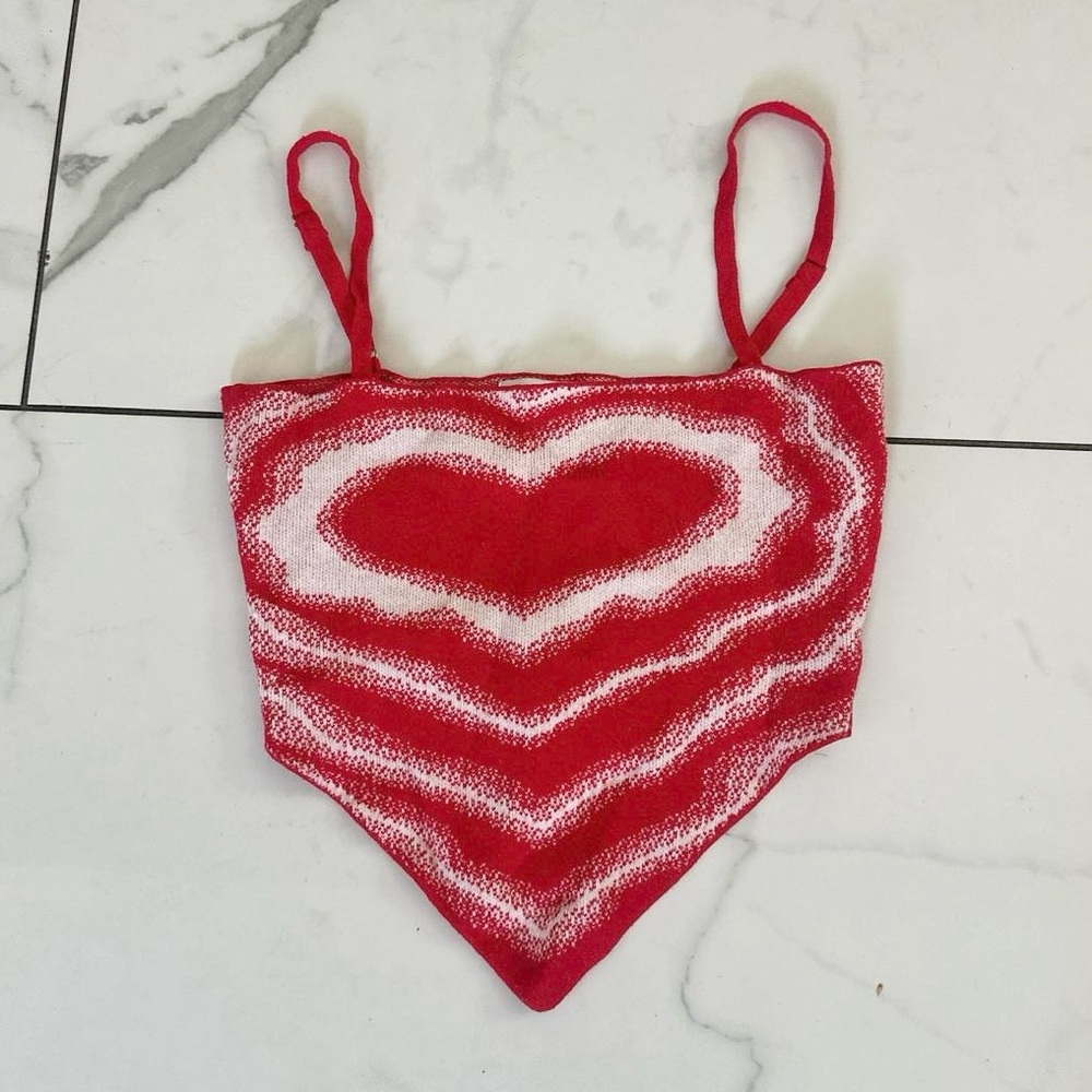 Red Heart Pattern Crop Top